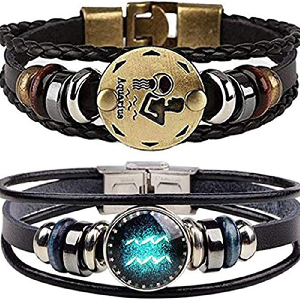 New  Constellation Braided Rope Bracelet - Punk Alloy Leather Bracelet